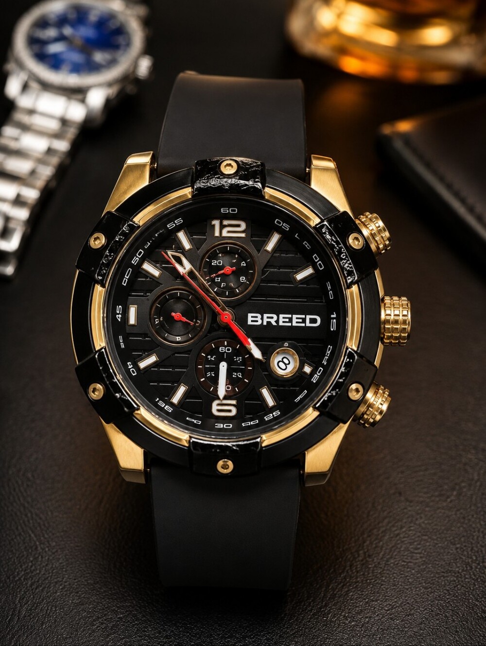 BREED Black and Rose Gold Chronograph Watch